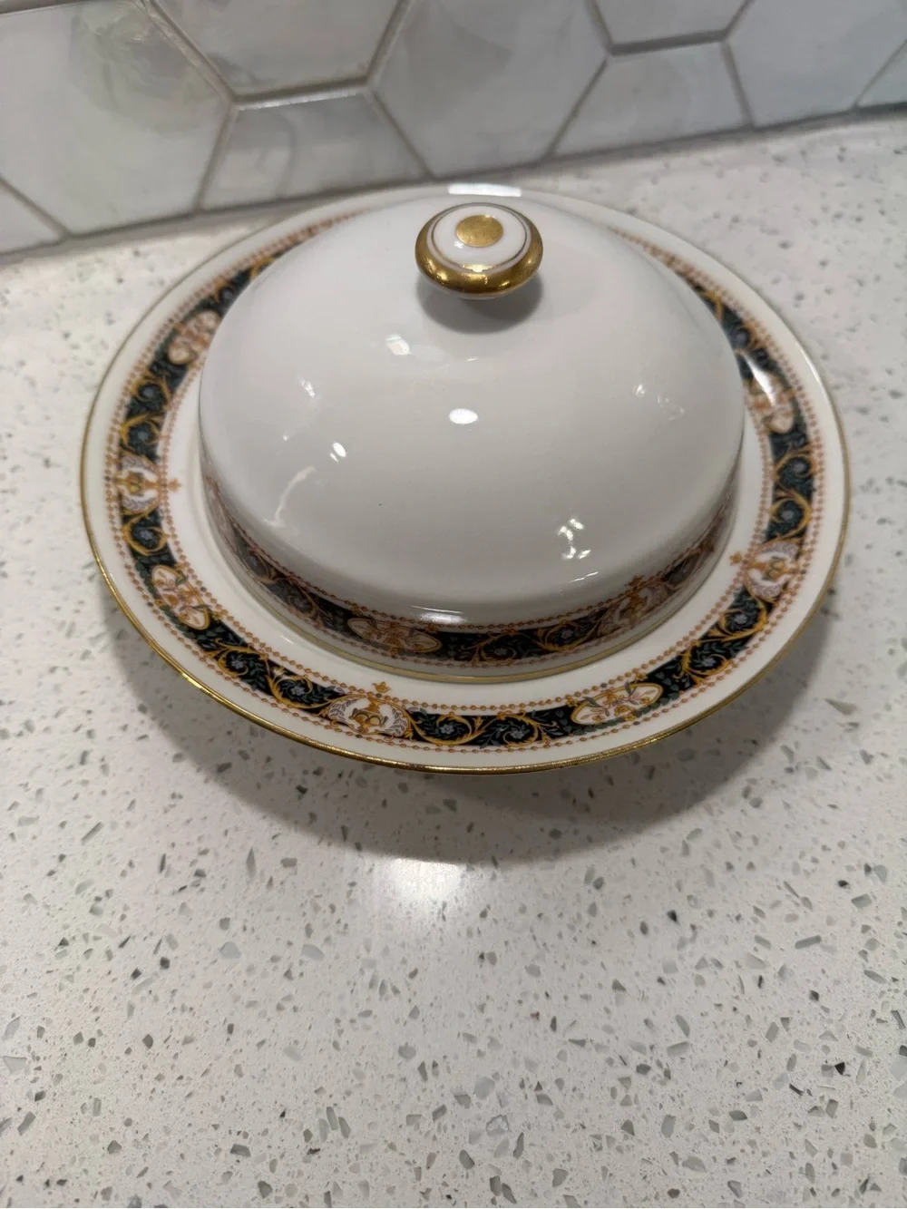 Antique Charles Ahrenfeldt Limoges France Covered Round Butter Dish AHR19 RARE